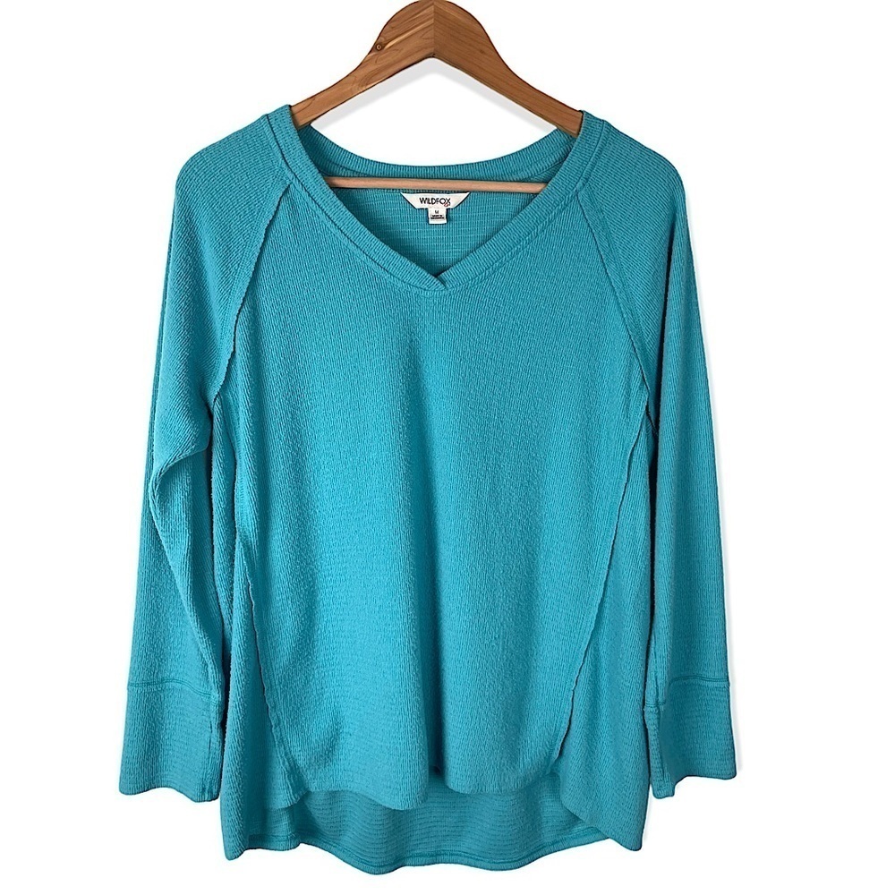 Wildfox Womens Haley Waffle Knit Top In Peacock Size Medium Casual Cozy